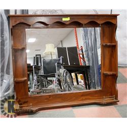 VINTAGE WOODEN SHELF WITH MIRROR, 47.5"X6"X39.5".