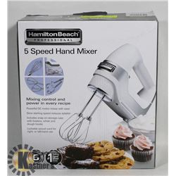 HAMILTON BEACH 5 SPEED HAND MIXER.