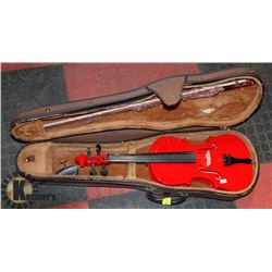 RED VIOLIN WITH CASE AND BOW