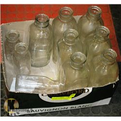 BOX WITH VINTAGE CREAM AND MILK BOTTLES