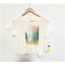ROXY WOMEN'S CROP TOP GRAPHIC T-SHIRT. SIZE LARGE.
