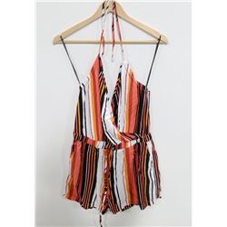 VOLCOM LADIES STRIPED ROMPER. SIZE SMALL.
