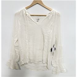 SOCIETY AMUSE LADIES WHITE PEASANT TOP. SIZE SMALL.