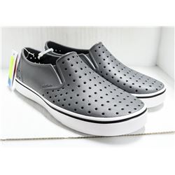 PAIR OF MEN'S GREY/WHITE NATIVE SHOES SIZE 12.