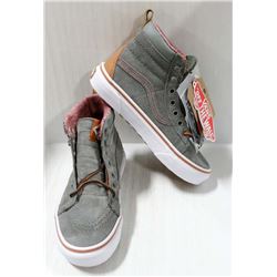 VANS GREY AND BROWN HIGH TOP YOUTH SHOES SIZE 1.