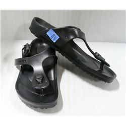 BIRKENSTOCK BLACK HARD PLASTIC THONG SANDALS.