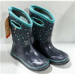 BOGS NAVY/GREEN INSULATED YOUTH RAIN BOOTS SIZE 2