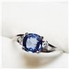 Image 3 : 14K White Gold Blue Sapphire(1.2ct) Diamond(0.08ct) Ring (~Size 6) (~weight 1.94g), Made in Canada, 