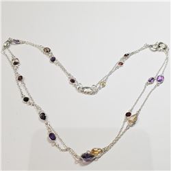 Silver Genuine Gemstone 32" Necklace (~weight 9.33g), Suggested Retail Value $300