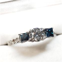14K White Gold Diamond (0.5Ct,I3,G)(PRINCESS CUT TREATED DIAMONDS (0.52CT,SI1-SI2,INTENSE BLUE)+0.12