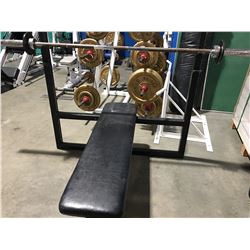 BENCH PRESS C/W BAR & APPROX 320 LBS OF WEIGHTS