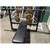 Image 1 : BENCH PRESS C/W BAR & APPROX 320 LBS OF WEIGHTS