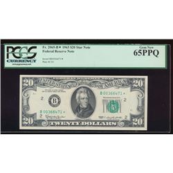 1963 $20 New York Federal Reserve Star Note PCGS 65PPQ