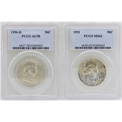 Lot of 1950-D Half Dollar PCGS AU58 & 1951 Half Dollar PCGS MS62 Coins
