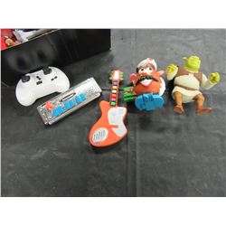 BOX WITH ASSORTED TOYS, SHREK FIGURES, ACTION FIGURES, ETC