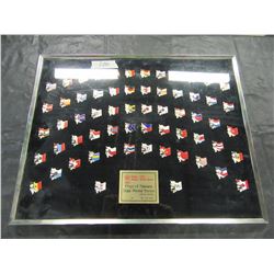 FRAMED FLAGS OF NATIONS GOLD MEDAL SERIES LAPEL PIN COLLECTION (1988 CALGARY OLYMPIC WINTER GAMES)
