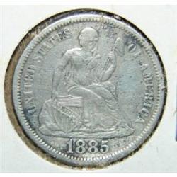 1885 SEATED LIBERTY DIME