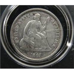 1861 SEATED LIBERTY HALF DIME