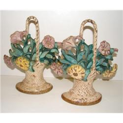 PAIR OF PAINTED CAST IRON FLOWER BASKET