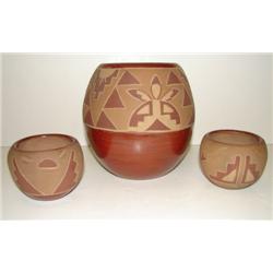 NATIVE AMERICAN DECORATED REDWARE SET