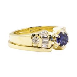 1.27 ctw Blue Sapphire And Diamond Ring And Band - 14KT Yellow Gold