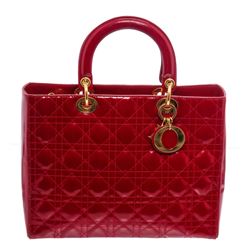 Christian Dior Red Quilted Cannage Leather Large Lady Dior Bag