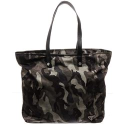 Prada Black Grey Camo Nylon Tote Bag