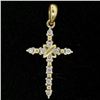 Image 2 : 14k Two Tone Gold .20 ctw Prong Set Round Brilliant Diamond Petite Cross Pendant