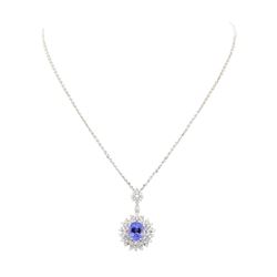 5.07 ctw Tanzanite and Diamond Pendant With Chain - 14KT White Gold