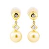 Image 1 : 0.72 ctw Diamond and Pearl Earrings - 18KT Yellow Gold