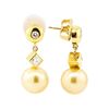 Image 2 : 0.72 ctw Diamond and Pearl Earrings - 18KT Yellow Gold