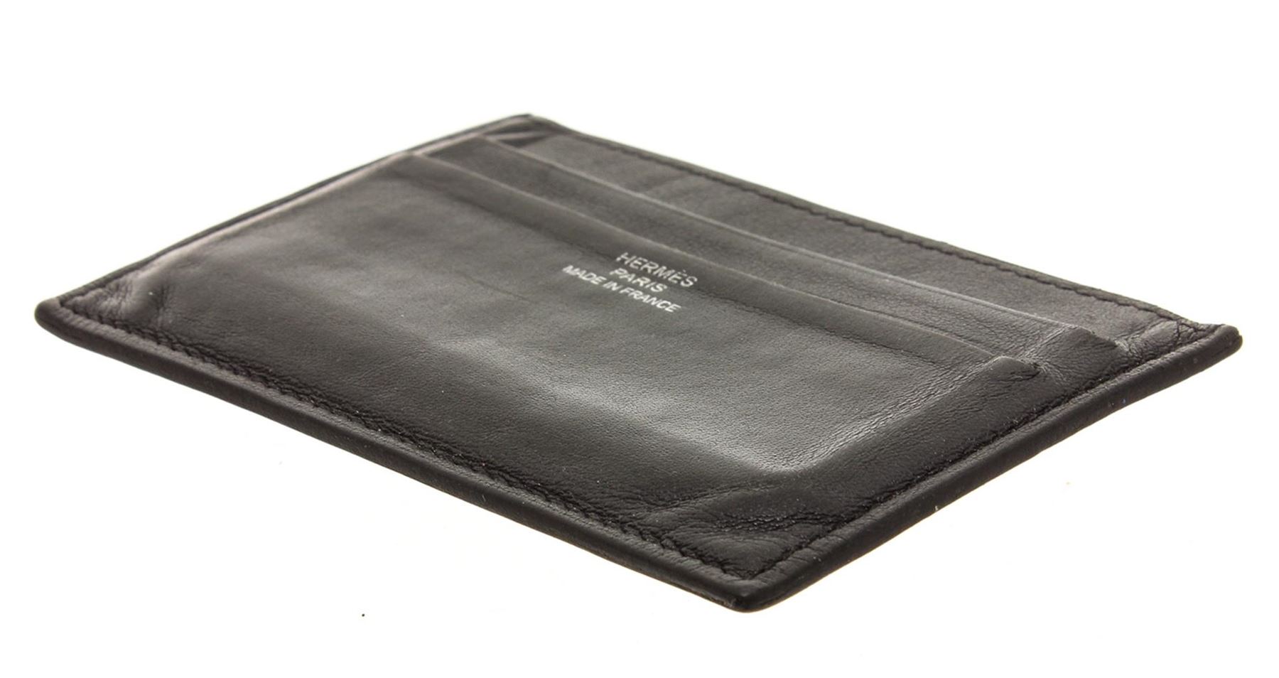 Hermes Black Leather Citizen Twill Card Holder