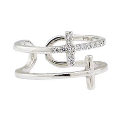 0.20 ctw Diamond Double Cross Motif Toe Cuff Ring - 14KT White Gold