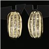 Image 2 : 14K Yellow Gold 1.10 ctw 3 Row Channel Baguette Cut Diamond Hoop Huggie Earrings