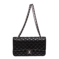 Chanel Black Caviar Leather Classic Medium Double Flap Bag