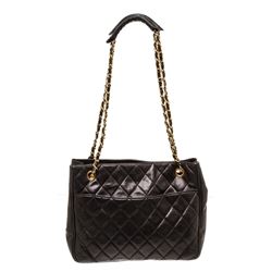 Chanel Black Lambskin Leather Vintage Tote Shoulder Bag