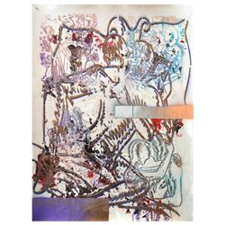 Mark Kostabi "Lures And Intervention" Hand Signed Original Artwork with COA.