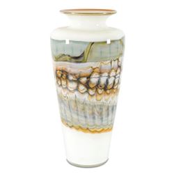 "Large White Opal Traditional Urn" Hand Blown Glass Vase Sculpture, Hand Signed by GartnerBlade Glas