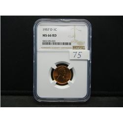 1957 D Lincoln Cent NGC MS66 RED