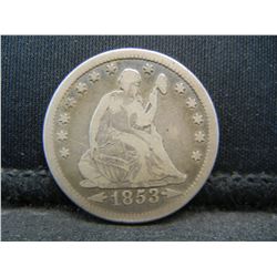 1853 Arrows and Rays Seated Quarter