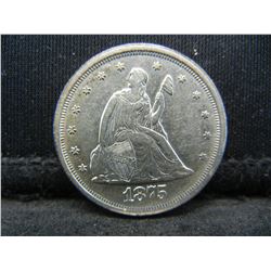 1875 S Twenty Cent Piece AU Nice