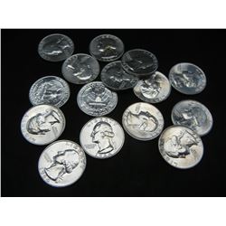 (15) 1964 D Uncirculated Silver Washington Quarters Nice White Coins