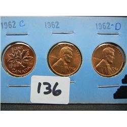 1962 PD Wheat Cents, 1962 C Canada Cent
