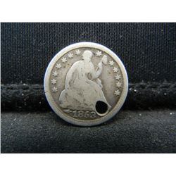 1853 arrows Seated Half Dime Holed