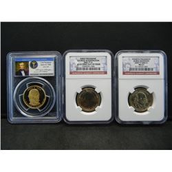 3 Pres Dollars. Proof/UNC Graded By NGC and PCGS
