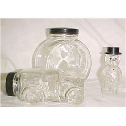 3 glass candy containers