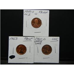 1960 D Large Date, 1963, 1979 S Type 1 Proof Memorial Cents