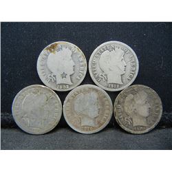5 Barber Dimes 1902 1904 1910 1912 D 1916