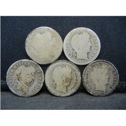 5 Barber Dimes 1900 1903 1908 1909 1910