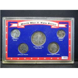 World War II Coin Series Set (Contains 4 Silver Coins) Lincoln Steel Cent, SIlver War Nickel, Mercur